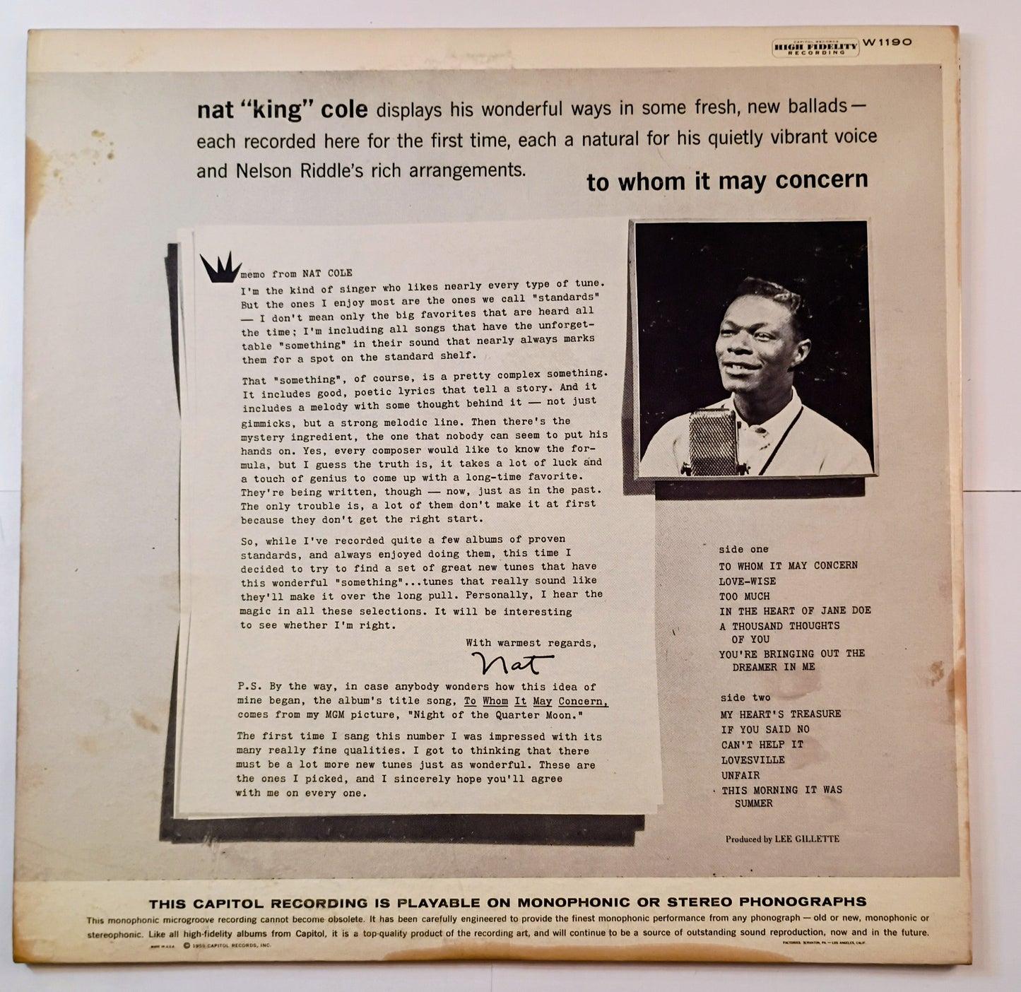 Nat "King" Cole - 'To Whom It May Concern'