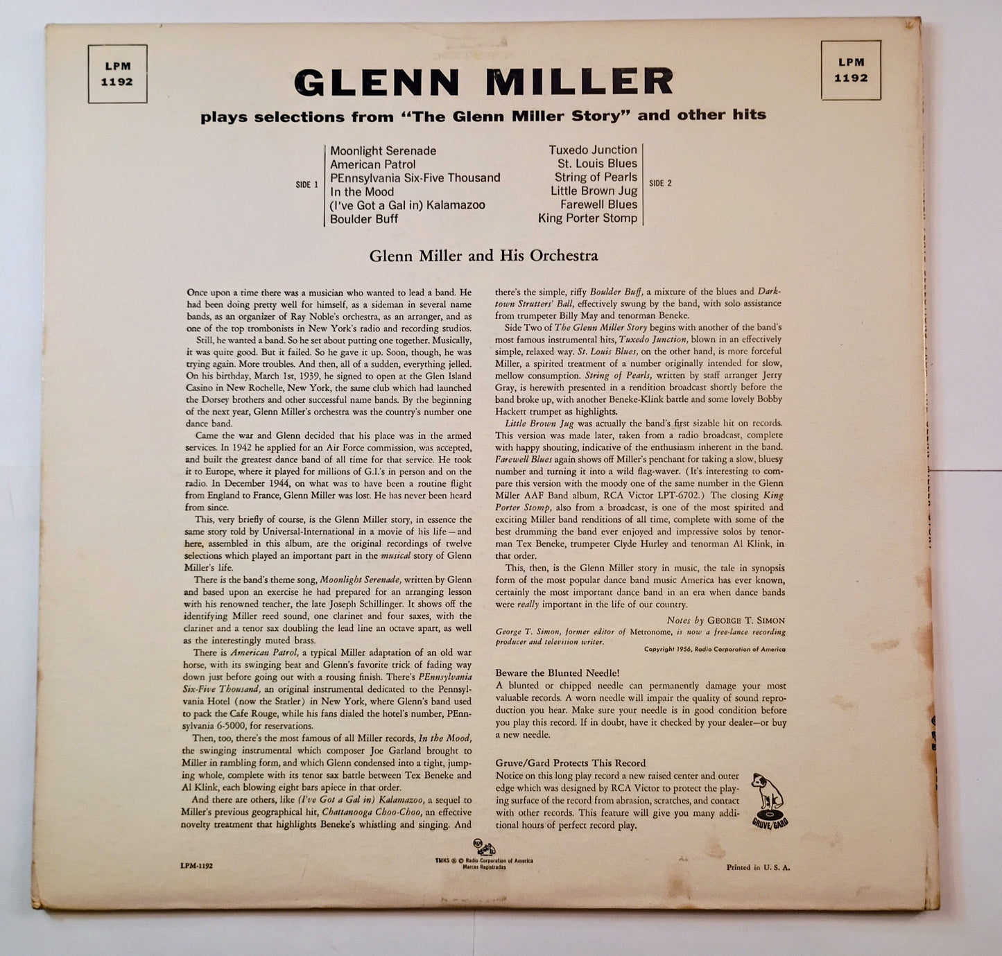 Glenn Miller And His Orchestra Directed By Ray McKinley - 'Glenn Miller Plays Selections From "The Glenn Miller Story" And Other Hits'